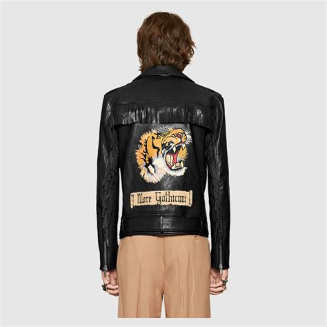 gucci leather jacket 2015|Gucci tiger leather jacket.